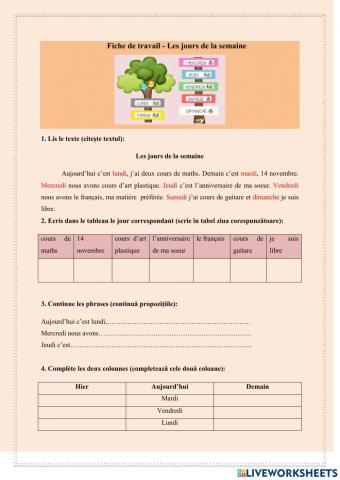Les jours de la semaine - Fiche de travail (CES)