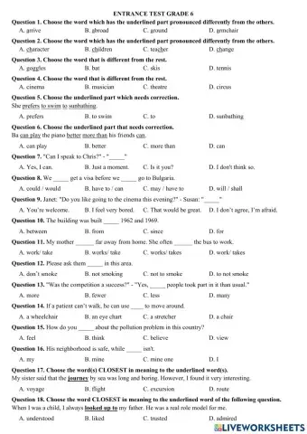 Entrance Test Grade 6