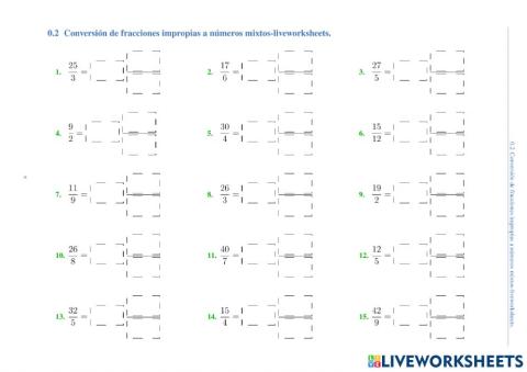 Fracciones impropias y números mixtos