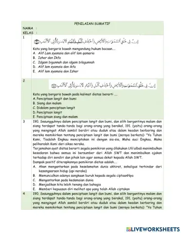 Penilaian Sumatif terkait materi Qs Ali Imran ayat 190-191