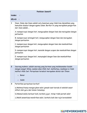 Penilaian Sumatif Menganalisis cabang-cabang iman