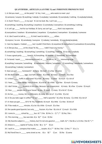 Quantifiers, articles and indefinite pronouns