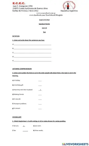 Speakout Starter Unit 10 Test