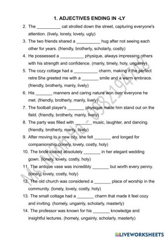 Adjectives ending in -ly
