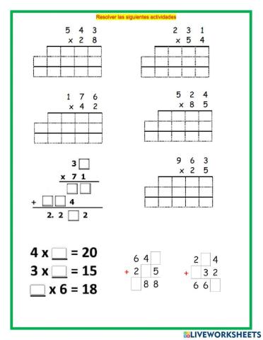 Ejercicios multiplicaciones 2 cifras
