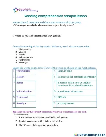 Reading Comprehension Sample Lesson MEP Webinar