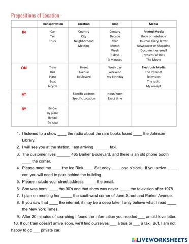 Preposition of location