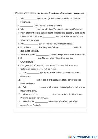 Merken- sich merken - sich erinnern - vergessen