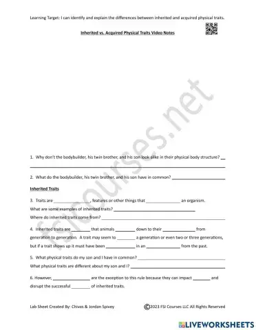 Inherited vs. Acquired Traits Video Notes