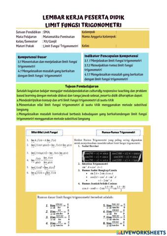 LKPD Limit Fungsi Trigonometri Pert. 1