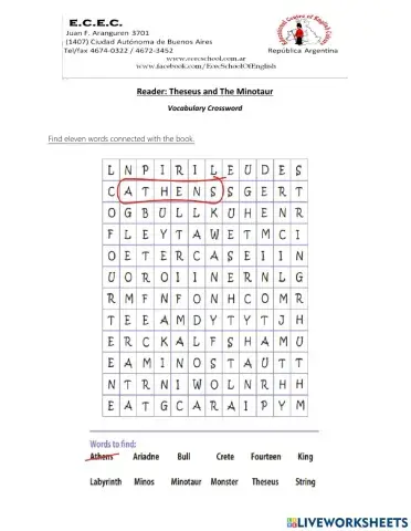 Theseus and the Minatour - After reading Extra Vocabulary