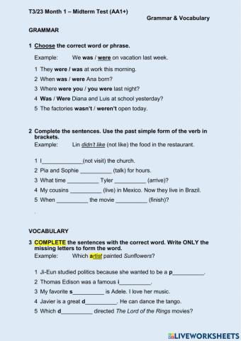 A1+ Month 1 Midterm Test