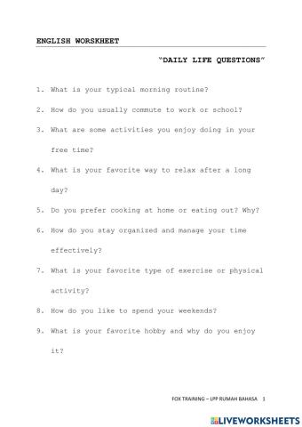 Daily Life Questions