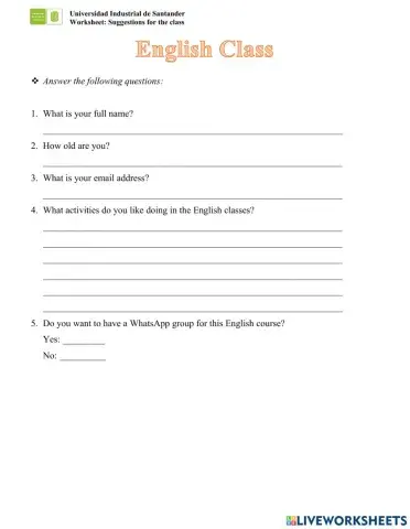 Suggestions for the class