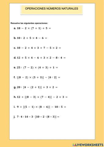 Operaciones números naturales