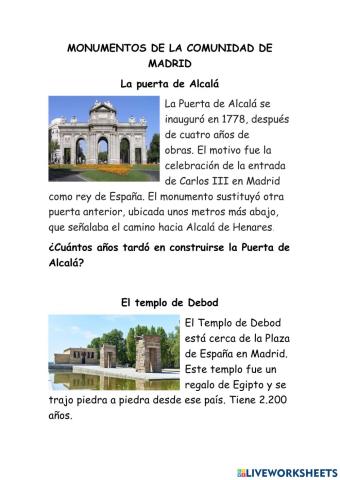 Principales monumentos de la Comunidad de Madrid