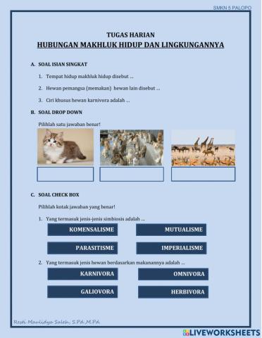 Tugas Formatif hubungan makhluk hidup dengan lingkungannya