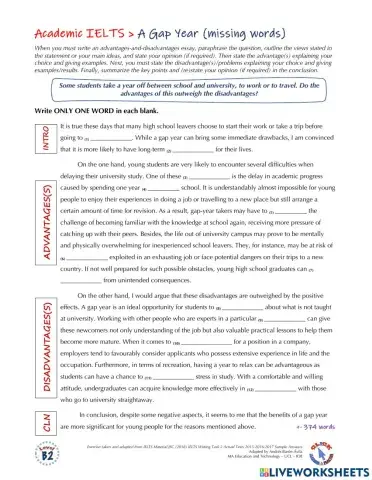 IELTS Ex. - Essay - A Gap Year (missing words)