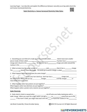 Static Electricity vs. Human-harnessed Electricity Video Notes