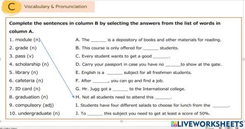Vocabulary Unit 5C University Vocabulary by Teacher Kasim