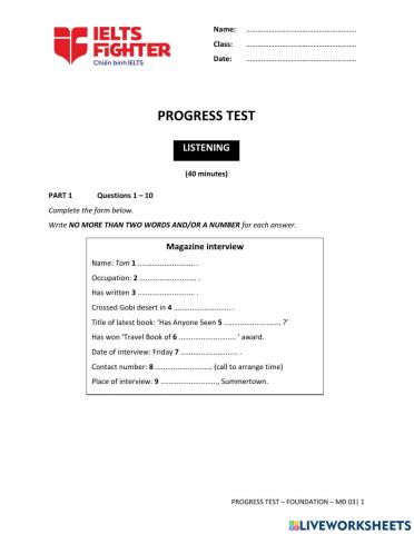 Midterm test (listening - foundation)