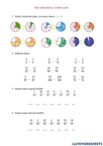 Daļu salīdzināšana, ja vienādi saucēji