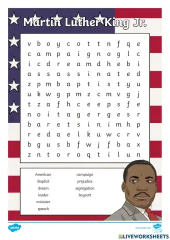 Martin luther king jr wordsearch
