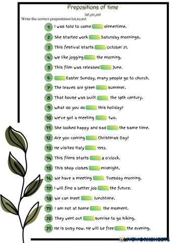 Prepositions of time (at,in,on)