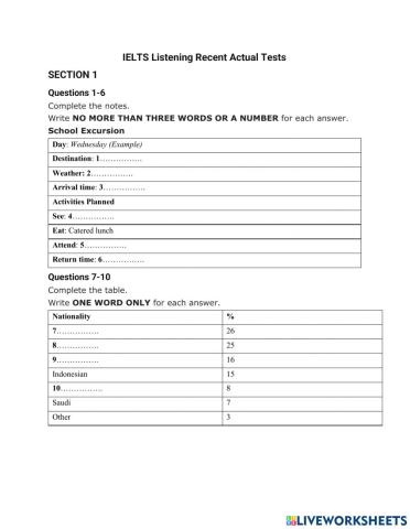IELTS Listening Recent Actual Tests