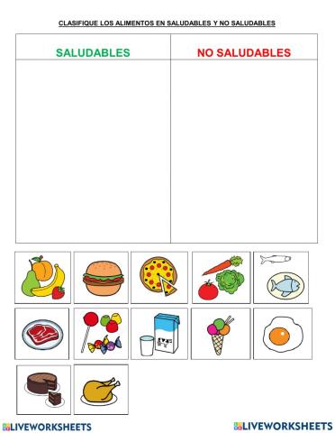 Alimentos saludables y no saludables