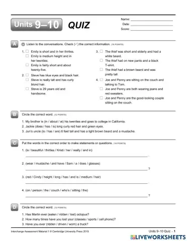 Quiz unit 9-10 (intermediate)