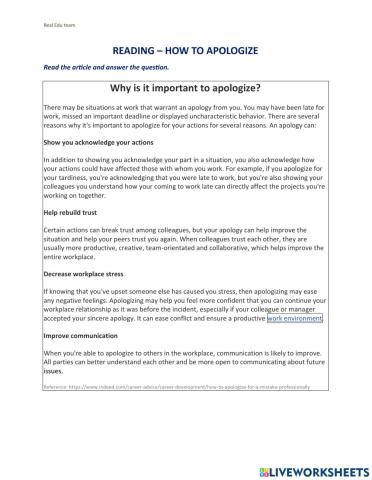 Reading - Why it is important to apologize at work?