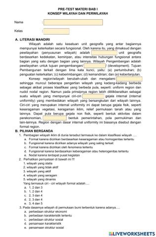 Pre-Test Bab I Wilayah dan Perwilayahan
