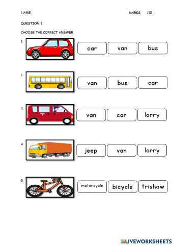 SIGHT WORDS - LAND TRANSPORTATION