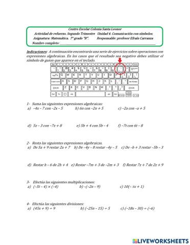 Operaciones con expresiones algebraicas