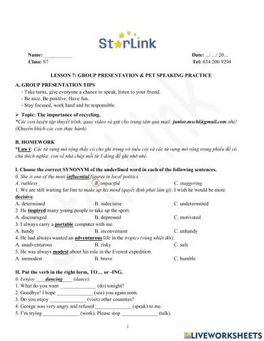 Foreign Teacher-S7-Week 7-Lesson 7-Group Presentation - PET Speaking Practice