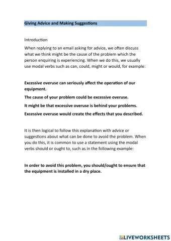 Giving advice and suggestions