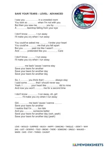 Save your tears - advanced