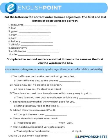 Adjectives - Transport Speakout Elementary Unit 9