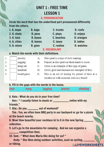 Ex 1 - Unit 1 Lesson 1 G8 Free time