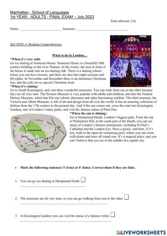 1st year - Final exam - July 2023