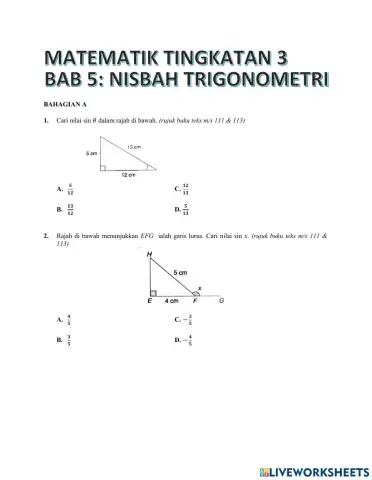 Nisbah trigonometri tingkatan 3(soalan objektif)