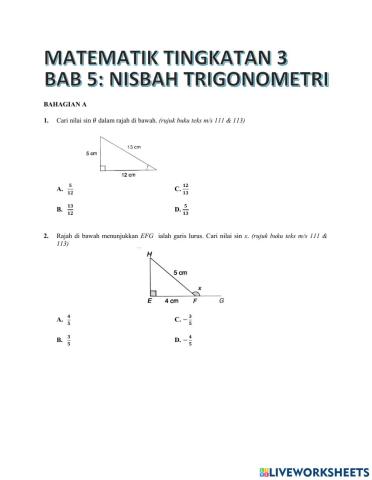Nisbah trigonometri tingkatan 3(soalan objektif)