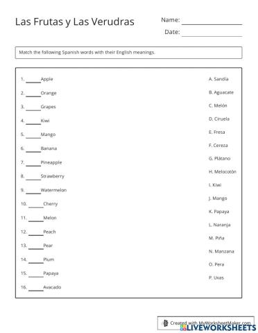 Spanish Fruits and Vegetables
