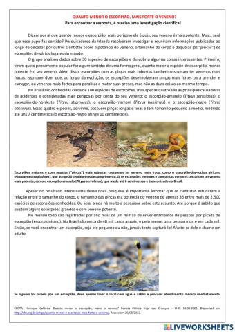 Artigo de divulgação científica - Escorpiões