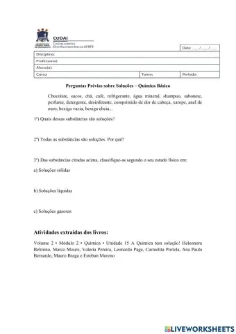 Perguntas prévias sobre Soluções