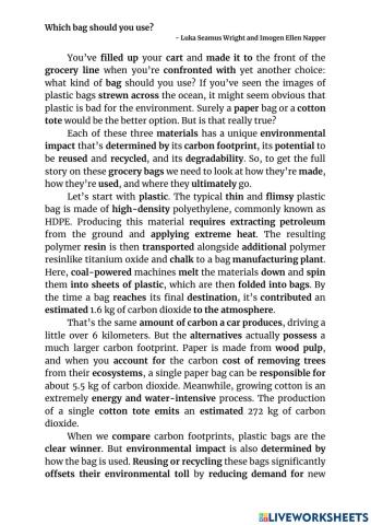 Which bag should you use?  - Luka Seamus Wright and Imogen Ellen Napper