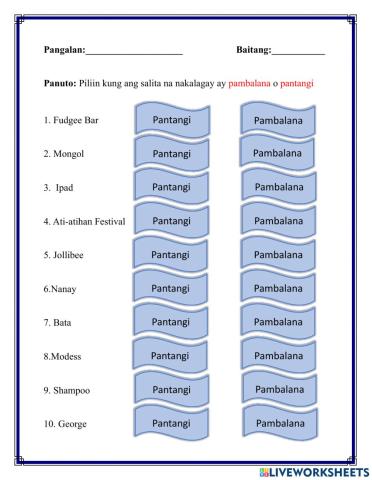 Pantangi at Pambalana