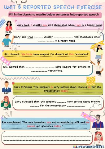 VE3B Unit 8 Reported Speech Exercise