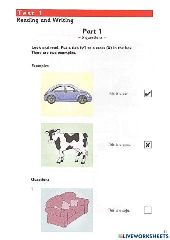 Starters 6 Test 1 Reading and Writing